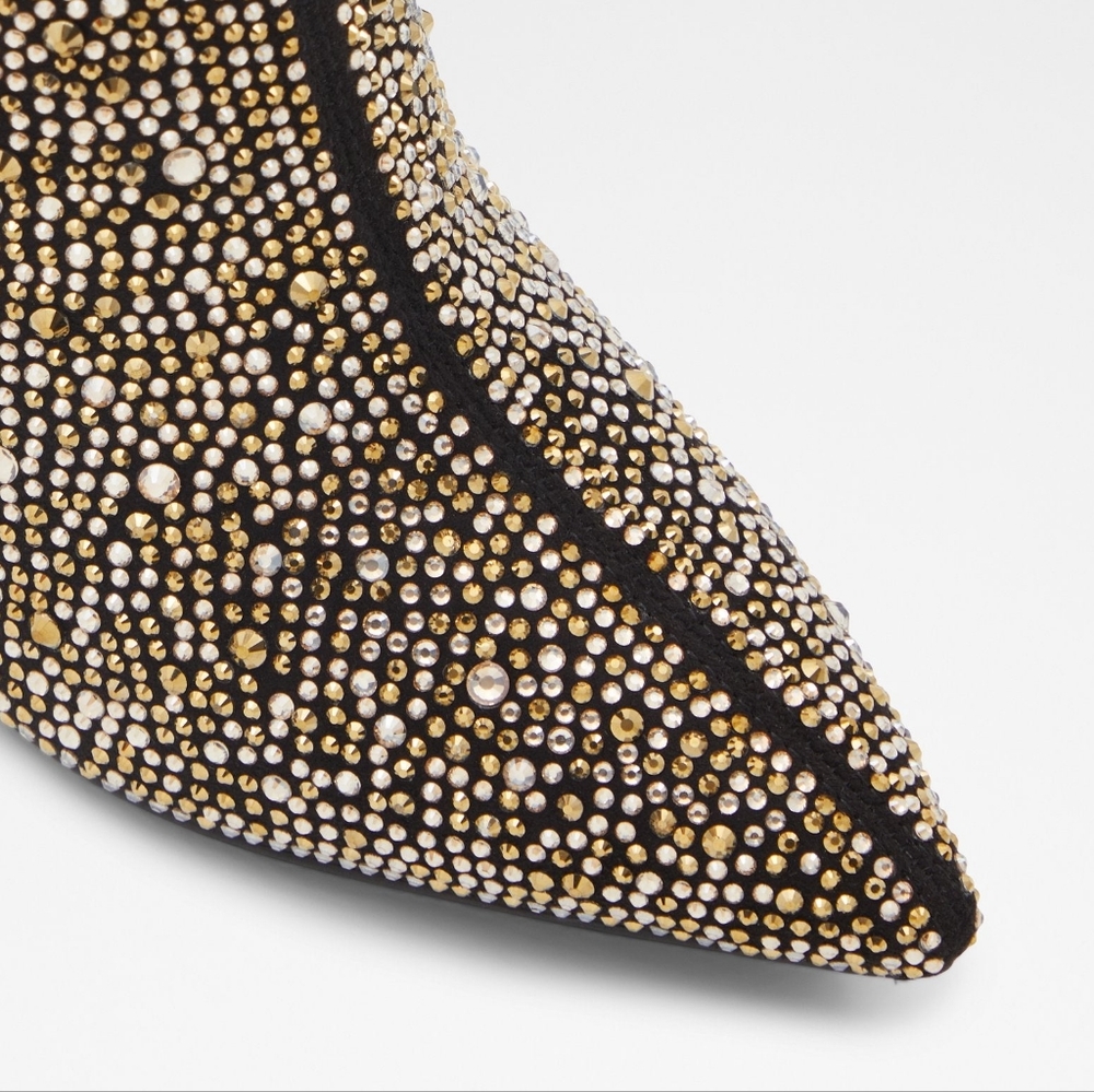 NEW Aldo Black/Gold Studded Lure Curved Heel Ankle Booties 6 - Picture 6 of 12